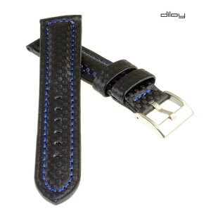 Diloy Carbon-Style Uhrenarmband Modell Carbon-Chrono schwarz-BN 20 mm