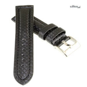 Diloy Carbon-Style Uhrenarmband Modell Carbon-Chrono schwarz 24 mm