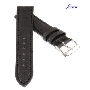 Fluco echt Strauß Uhrenarmband Modell Farmerstrauß schwarz 20 mm, Handarbeit