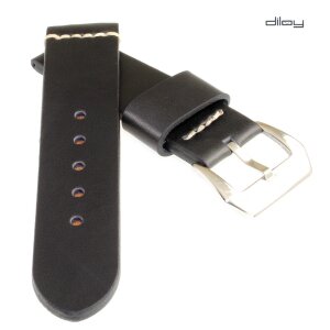 Diloy Vintage Nappaleder Uhrenarmband Modell Burgos schwarz 18 mm, Handnaht