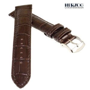 Herzog Alligator Leder Uhrenarmband Modell Paris mocca 22 mm, Handarbeit