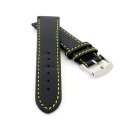 Soft Büffelkalb-Leder Uhrenarmband Modell Kansas schwarz-gelb 28 mm