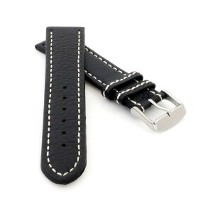 Soft Büffelkalb-Leder Uhrenarmband Modell Kansas schwarz-weiß 30 mm