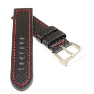 Carbon Uhrenband Modell Indianapolis schwarz-RN 18 mm, rote Naht