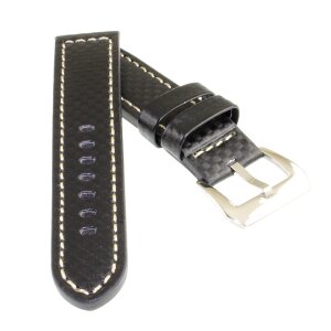 Carbon-Style Uhrenband Modell Indianapolis schwarz-WN 18 mm, weiße Naht