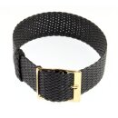 Perlon Durchzugs-Uhrenarmband Modell Robby schwarz 10 mm, Goldschließe