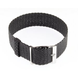 Perlon Durchzugs-Uhrenarmband Modell Robby extralang schwarz 18 mm, Stahlschließe