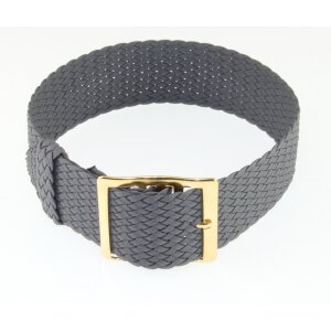 Perlon Durchzugs-Uhrenarmband Modell Robby grau 18 mm, Goldschließe