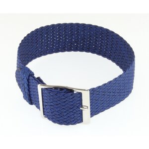 Perlon Durchzugs-Uhrenarmband Modell Robby blau 20 mm, Stahlschließe