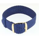 Perlon Durchzugs-Uhrenarmband Modell Robby blau 20 mm, Goldschließe