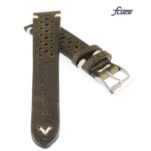 Fluco Vintage Rindleder Uhrenarmband Modell Hunter-Racing khaki-grün 18 mm