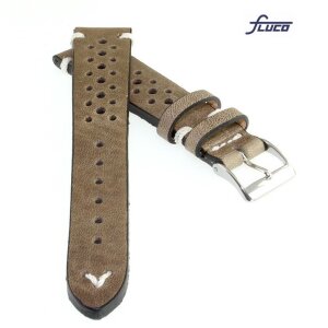 Fluco Vintage Rindleder Uhrenarmband Modell Hunter-Racing creme-beige 18 mm