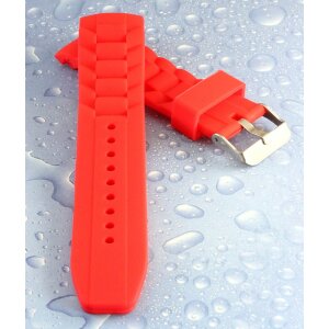Silikon Rundanstoß Uhrenarmband Modell Round-DS-W rot 22 mm, Dornschließe