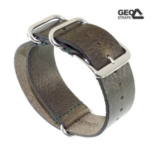 GEO-Straps Nato Leder Durchzugs-Uhrenarmband Modell Ponderosa khaki-grün 24 mm Nato Strap