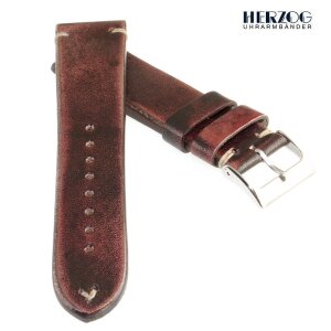 Herzog Rindleder Uhrenarmband Modell Vintage-Passion burgund-rotbraun 18 mm Handarbeit