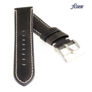 Fluco Softleder Uhrenarmband Modell Woodstock schwarz 20 mm Handarbeit