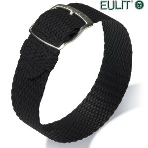 Eulit Perlon Durchzugs-Uhrenarmband Modell Panama schwarz 10 mm