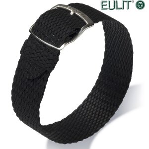 Eulit Perlon Durchzugs-Uhrenarmband Modell Panama schwarz 16 mm