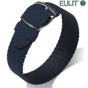 Eulit Perlon Durchzugs-Uhrenarmband Modell Panama blau 18 mm