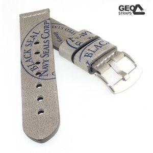 GEO-Straps Rindleder Uhrenarmband Modell Black-Seal grau-blau 18 mm