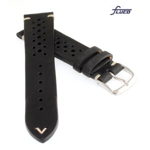 Fluco Vintage Rindleder Uhrenarmband Modell Hunter-Racing schwarz 18 mm
