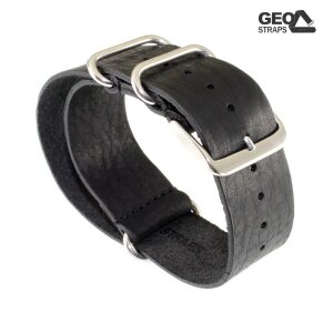 GEO-Straps Nato Leder Durchzugs-Uhrenarmband Modell Ponderosa schwarz 20 mm Nato Strap