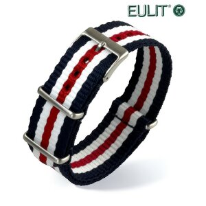 Eulit Nylon Durchzugs-Uhrenarmband Modell Nato-Style blau-rot-weiß 20 mm