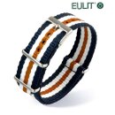 Eulit Nylon Durchzugs-Uhrenarmband Modell Nato-Style orange-blau-weiß 20 mm