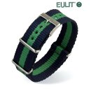 Eulit Nylon Durchzugs-Uhrenarmband Modell Nato-Style blau-grün 20 mm