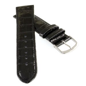 Feines Alligator Leder Uhrenarmband Modell Genf-71S XL-extralang schwarz 16 mm
