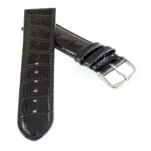 Feines Alligator Leder Uhrenarmband Modell Genf-71S XL-extralang dunkel-blau 16 mm