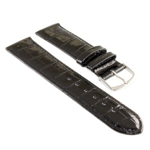 Feines Alligator Leder Uhrenarmband Modell Genf-71S XL-extralang schwarz 20 mm
