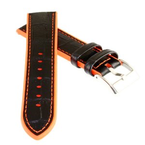 Hybrid Silikon-Leder Uhrenarmband Modell Hyper-Kroko schwarz-orange 22 mm