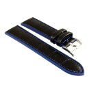 Hybrid Silikon-Leder Uhrenarmband Modell Hyper-Kroko schwarz-blau 22 mm