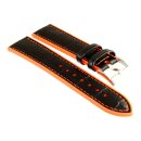 Hybrid Silikon-Leder Uhrenarmband Modell Hyper-Kroko schwarz-orange 24 mm