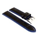 Hybrid Silikon-Leder Uhrenarmband Modell Hyper-Kroko schwarz-blau 24 mm