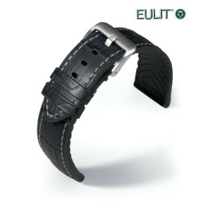 Eulit Hybrid Silikon-Leder Uhrenarmband Modell Eutec-Belize schwarz 20 mm