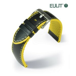 Eulit Hybrid Silikon-Leder Uhrenarmband Modell Eutec-Waterproof schwarz-gelb 22 mm