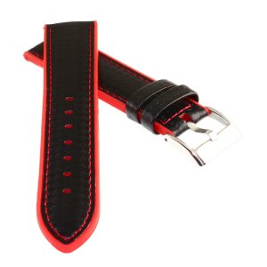 Silikon Carbon-Style Uhrenarmband Modell Hyper-Carbon schwarz-rot 24 mm