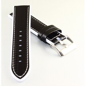 Silikon Carbon-Style Uhrenarmband Modell Hyper-Carbon schwarz-weiß 24 mm