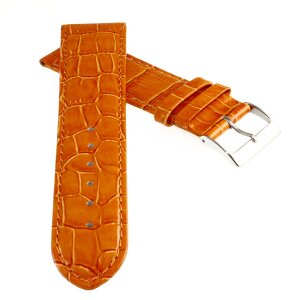 Feines Alligator Leder Uhrenarmband Modell Genf-71S XL-extralang aprikose-orange 20 mm