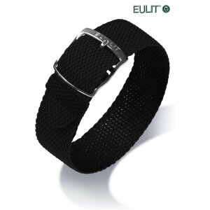 Eulit Perlon Durchzugs-Uhrenarmband Modell Kristall schwarz 20 mm